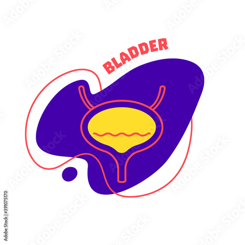 Bladder urinary system body organ outline icon on abstract geometric splash. Human anatomy medical cartoon symbol. Vector illustration.