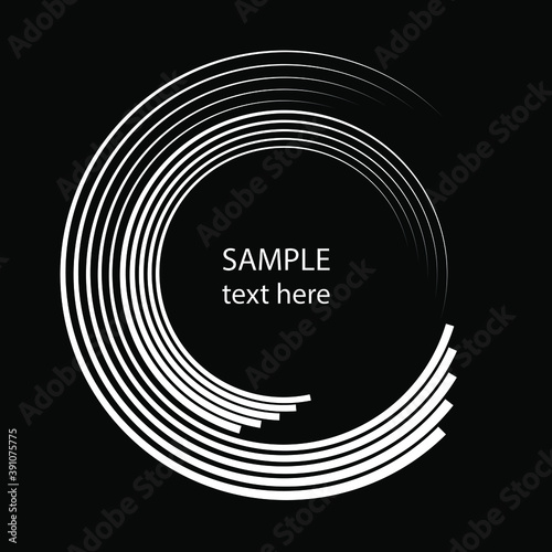 White concentric curvy stripes in circle form. Vector illustration. Trendy design element for frame, logo, tattoo, sign, banners, web, prints, posters, template, pattern and abstract background
