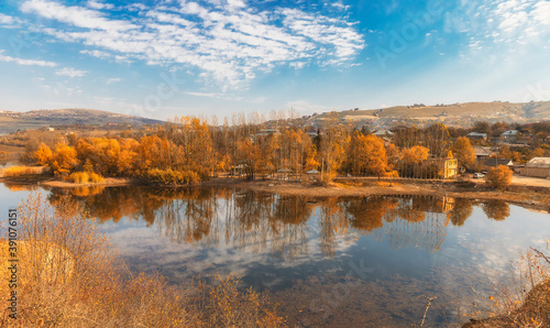 Lake in a village in one of the regions of Azerbaijan in autumn