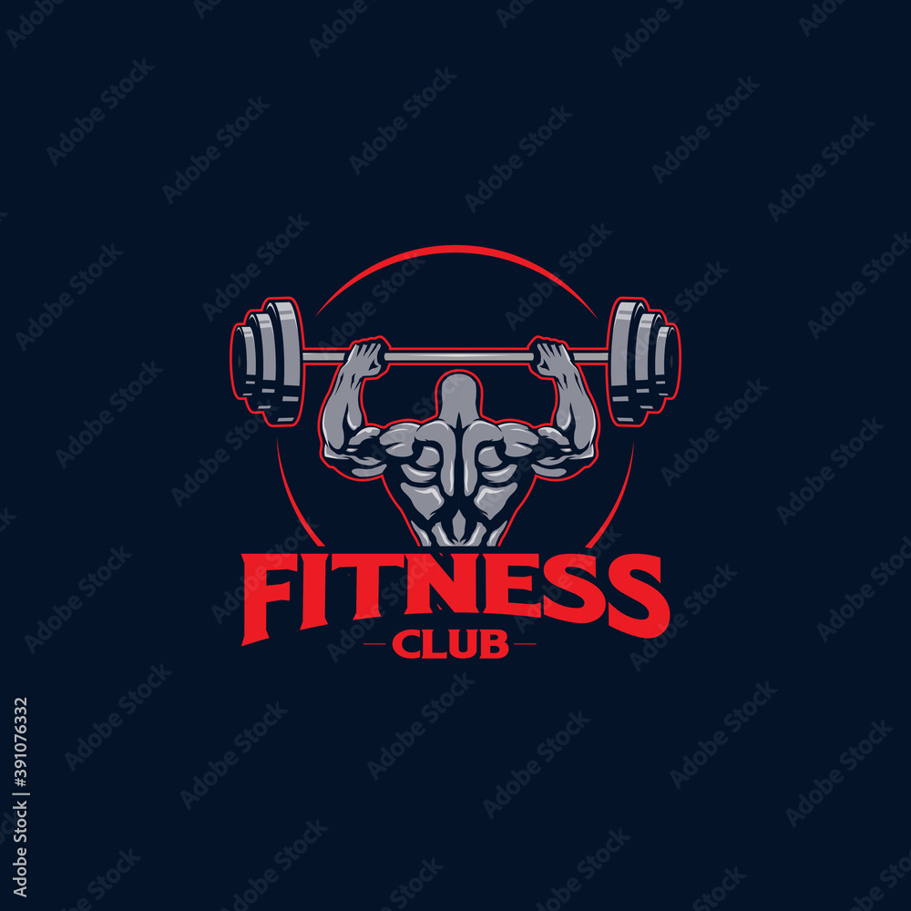 fitness logo of strong man holding dumbbell