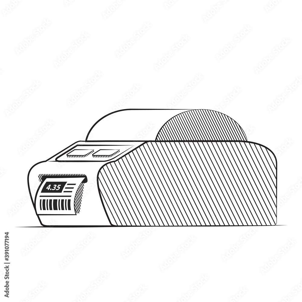 bar-code-printer-hand-drawn-label-printer-vector-flat-check-print
