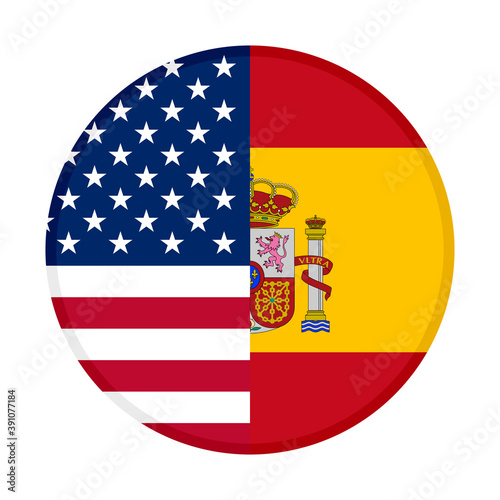 round icon with united states of america and spain flags	
