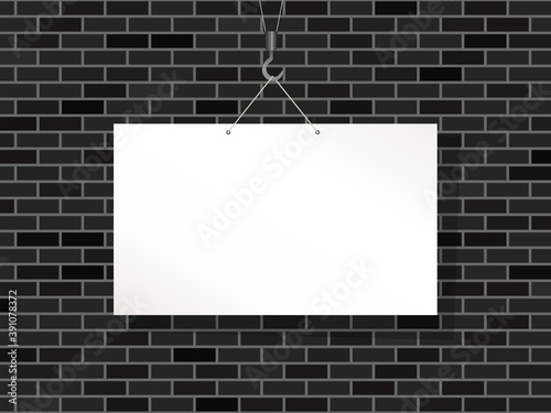 Black brick walland blank billboard sign vector illustration photo