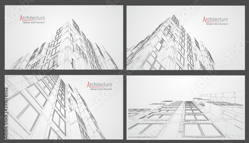 Architecture wireframe background set. Building blueprints vector. 3dbuilding wireframe architectural building. EPS 10 vector.