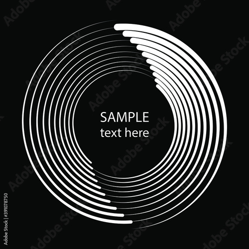 White concentric curved stripes in circle form. Vector illustration. Trendy design element for frame, logo, tattoo, sign, banners, web, prints, posters, template, pattern and abstract background