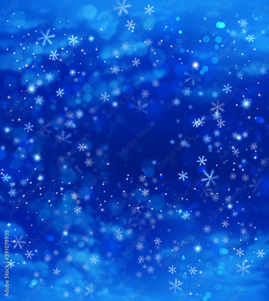 Christmas fantasy, winter background with snowflakes and stars