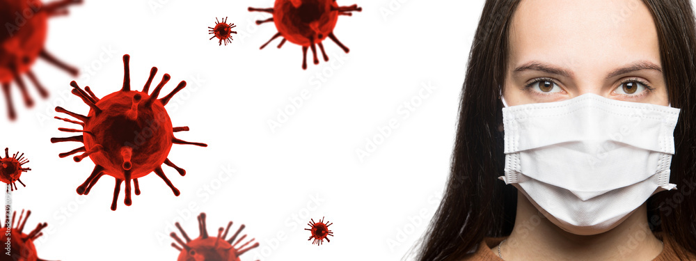 Fotografie Flu or HIV coronavirus floating in fluid microscopic view