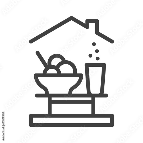 Home food icon. Eating at home with home cooking or ordering food at home. Simple linear image. Isolated vector on white background.