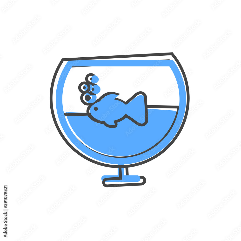Vector icon aquarium with fish cartoon style on white isolated background. Vector icon aquarium with fish cartoon style on white isolated background.