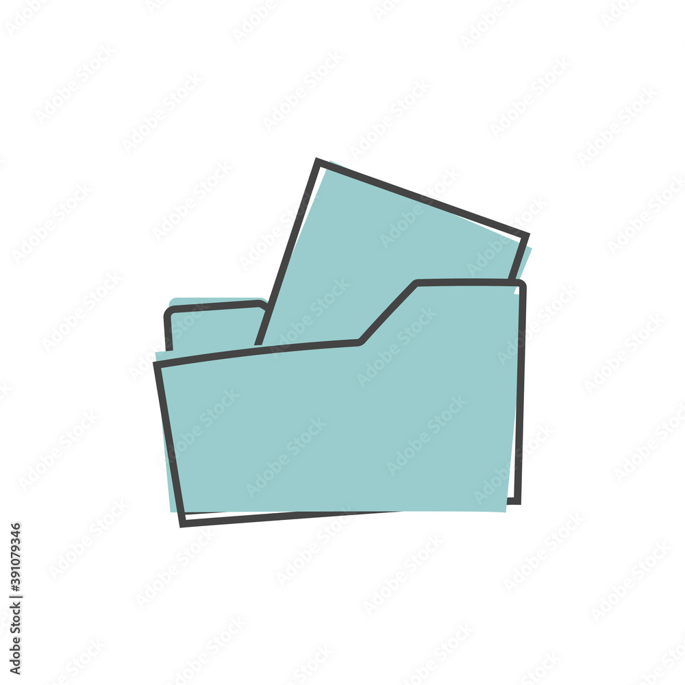 Blue folder icon with a sheet of paper. Vector folder icon cartoon style on white isolated background. Blue folder icon with a sheet of paper. Vector folder icon cartoon style on white isolated background.