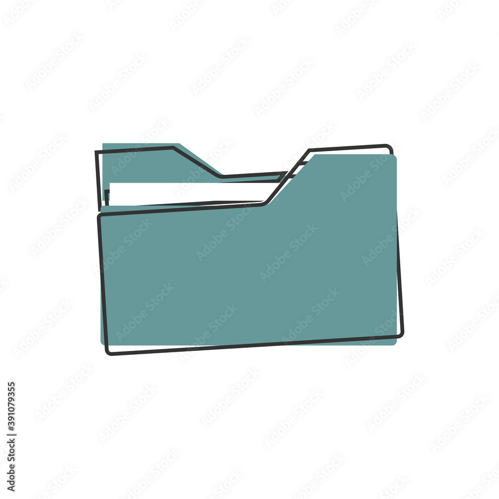 Blue folder icon with a sheet of paper. Vector folder icon cartoon style on white isolated background. Blue folder icon with a sheet of paper. Vector folder icon cartoon style on white isolated background.