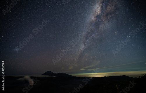 Obraz na płótnie Star and Milky way over Bromo active volcano in Bromo Tengger Semeru National Park, East Java, Indonesia w salonie
