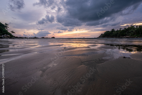 Sunset at Layan beach  lagoon in Phuket  Thailand  during  Low tide