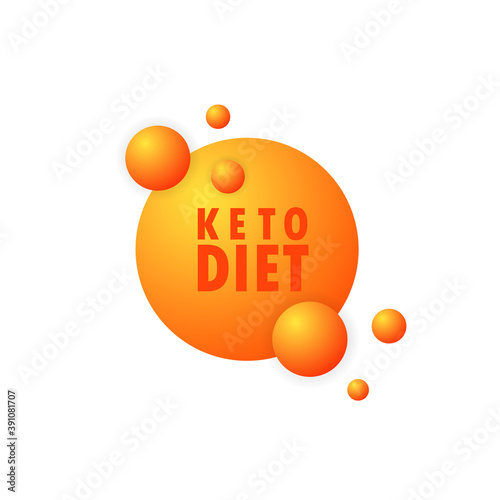Keto diet sign. High ketogenic protein diet supplement. Health care concept. Vector on isolated white background. EPS 10