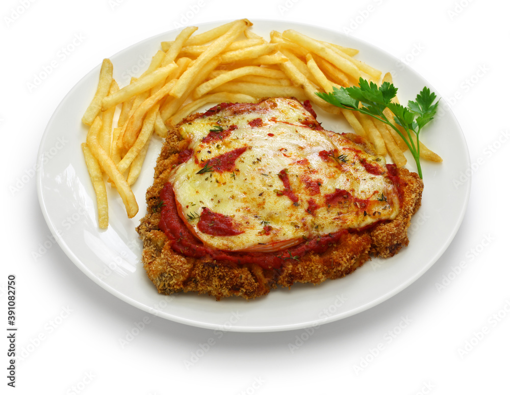 milanesa a la napolitana, Argentina breaded beef cutlet with mozzarella cheese & tomato sauce