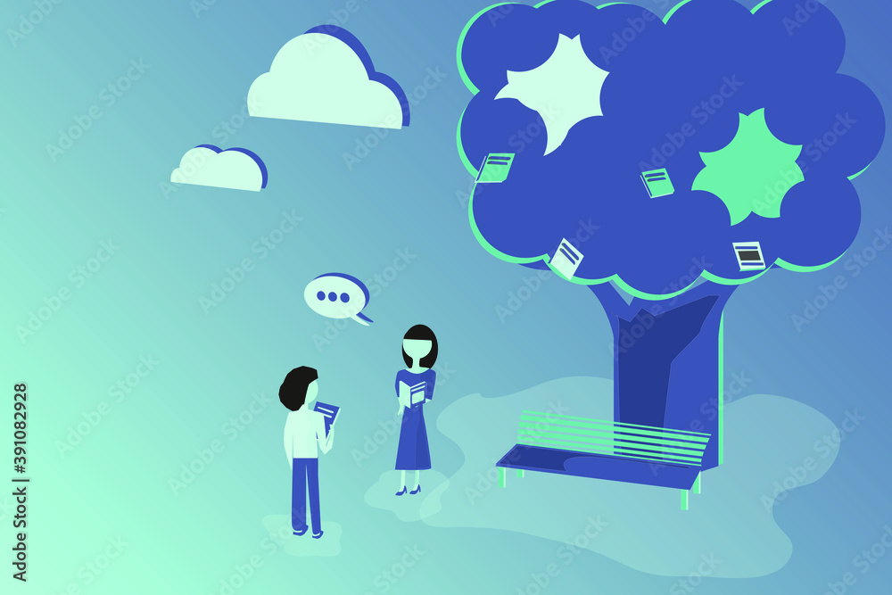 Abstract community read books. The book tree is like an extension of knowledge. social media community. gradient in background. design esp10. Abstract community read books. The book tree is like an extension of knowledge. social media community. gradient in background. design esp10.