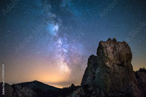 Milky way core over a moutain top with a cliff in Slovakia © Mrio