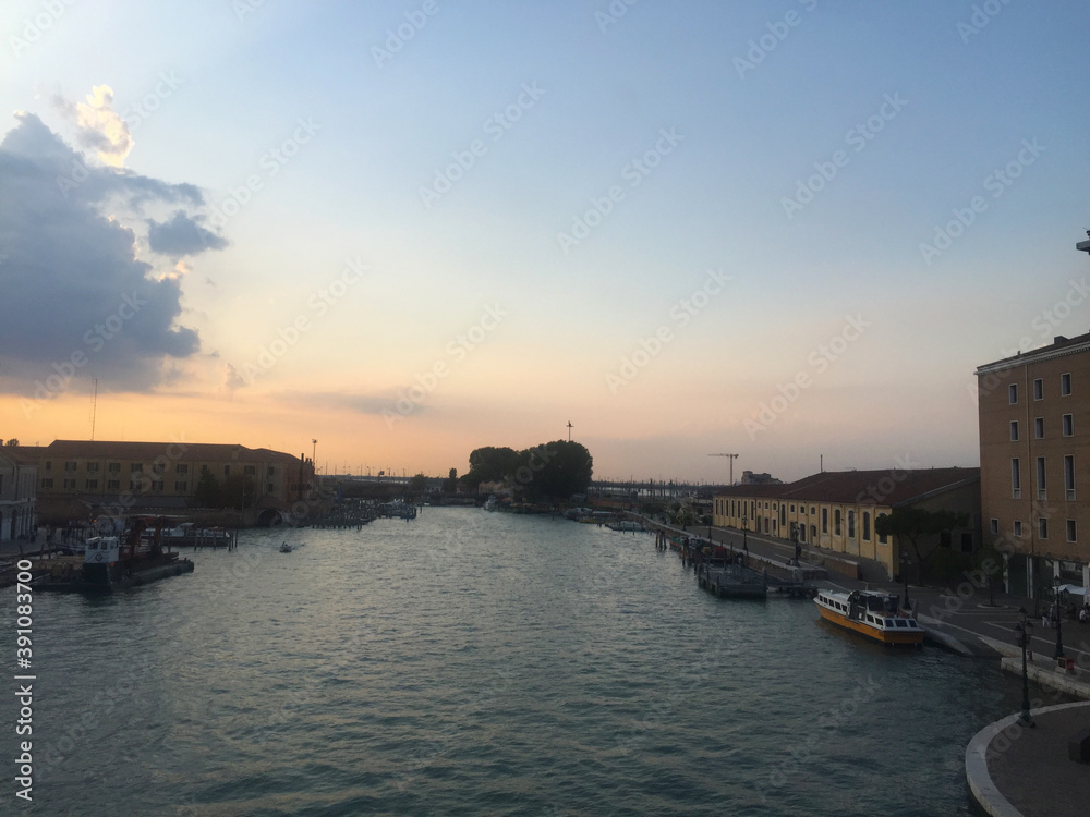 sunset sea view with cloudy sky in Venice, Italy