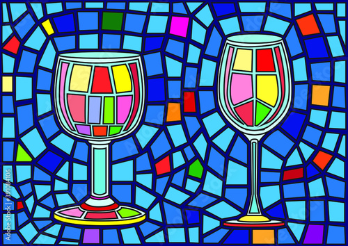 champagne glass and wine glass isolated stained glass background illustration vector