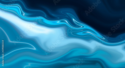 Fototapeta Naklejka Na Ścianę i Meble -  Abstract blue background with smooth lines and rays. Neon liquid, water overflows, waves.