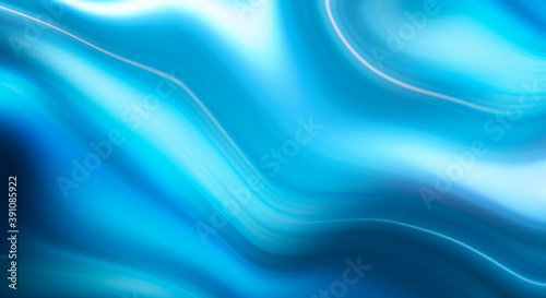 Abstract blue background with smooth lines and rays. Neon liquid, water overflows, waves.