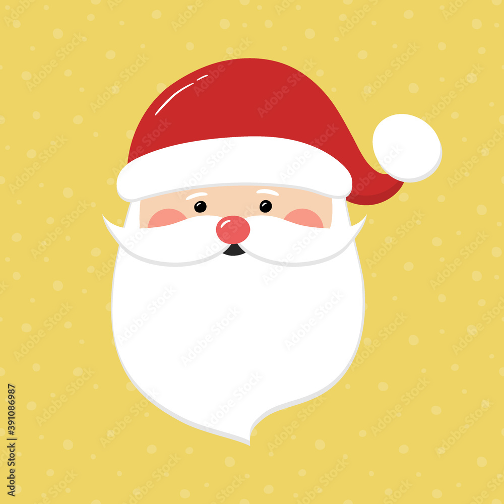 Happy Santa Claus face on background with snowflakes. Christmas element. Vector