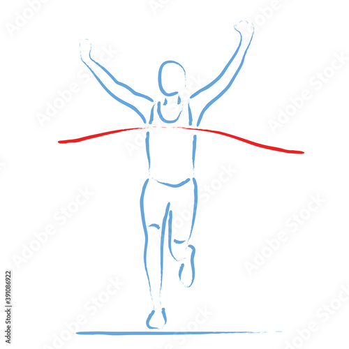Stylized vector illustration with athlete crossing the finish line