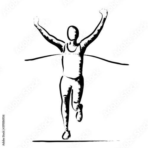 Stylized vector illustration with athlete crossing the finish line