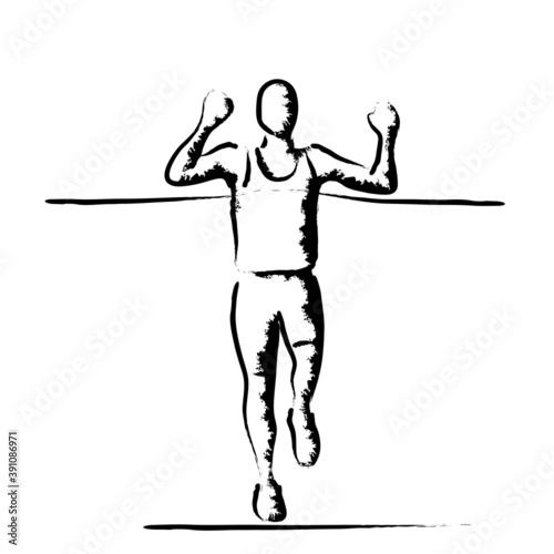 Stylized vector illustration with athlete crossing the finish line