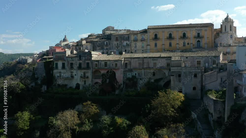 rising daytime shot of historic Sicilian town of Ragusa Ibla rising daytime shot of historic Sicilian town of Ragusa Ibla