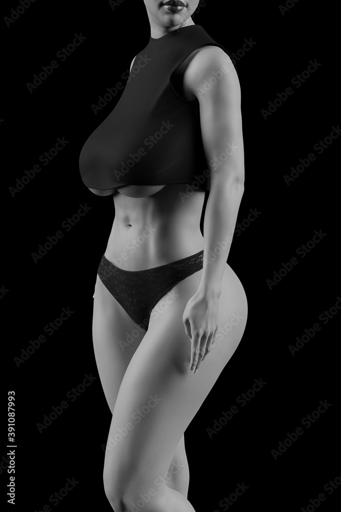 Naklejka premium Beautiful slim and curvy female in black panties