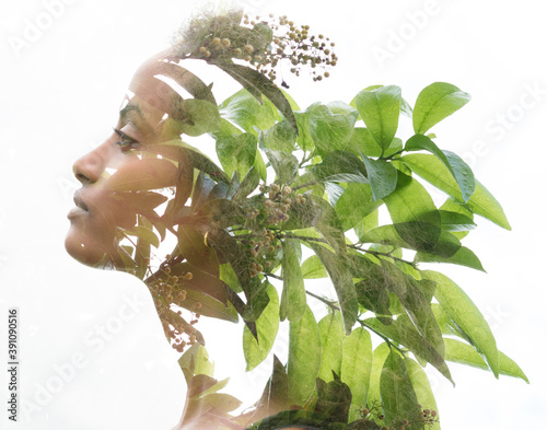 Surreal creative double exposure portrait