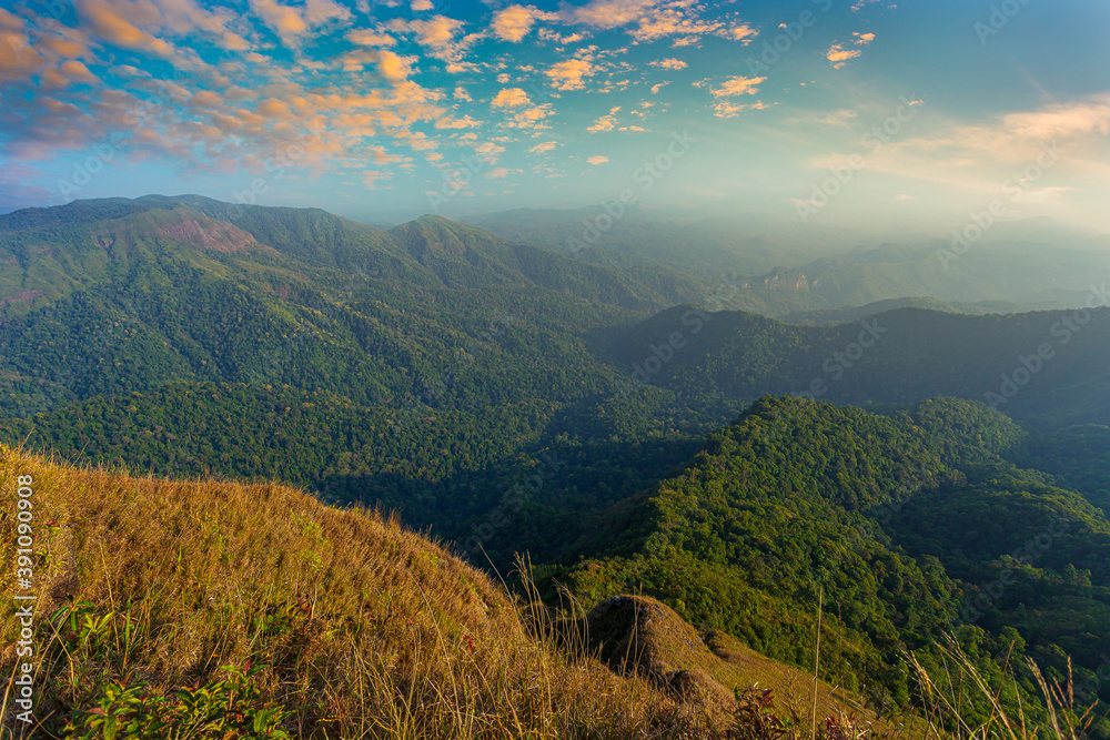 Mountains during sunset. Beautiful natural landscape in the summer time