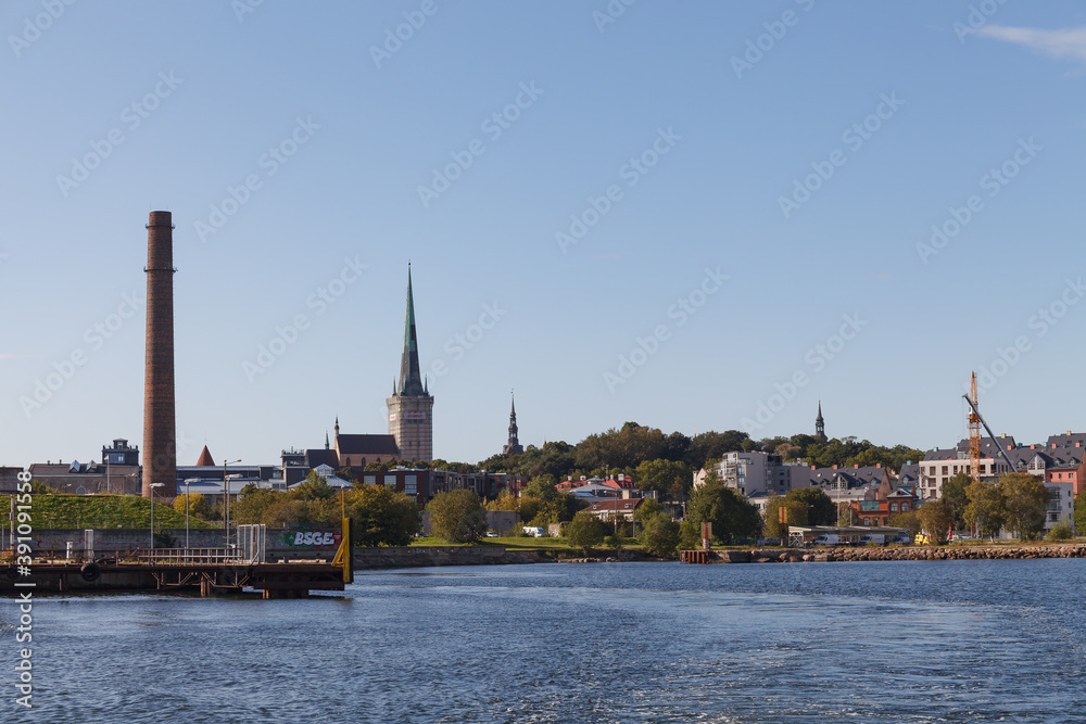 TALLINN, ESTONIA - OCTOBER, 1, 2019: View of old town from the sea