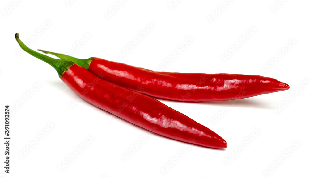 Fresh red hot chilli pepper isolated on a white background.