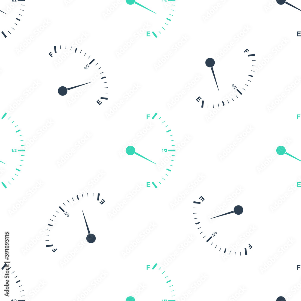 Green Motor gas gauge icon isolated seamless pattern on white background. Empty fuel meter. Full tank indication. Vector. Green Motor gas gauge icon isolated seamless pattern on white background. Empty fuel meter. Full tank indication. Vector.