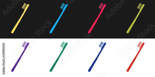 Set Toothbrush icon isolated on black and white background. Vector.