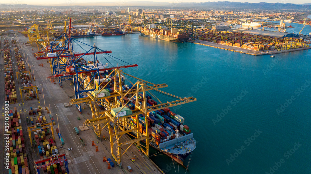 cargo port with containers of Valencia, Spain