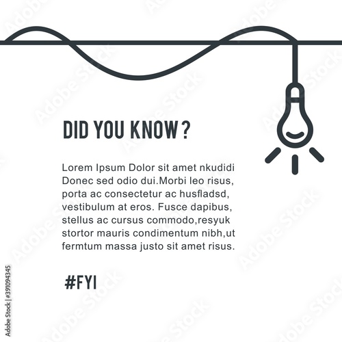 Did you know vector template post icon for soicial media background, fun fact blank template fyi vector with lightbulb idea and cable symbol element
