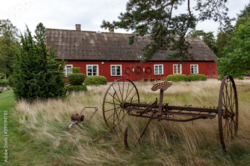 Classical Scandivavian red wooden house on Aegna island, Estonia photo