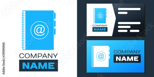 Logotype Address book icon isolated on white background. Notebook, address, contact, directory, phone, telephone book icon. Logo design template element. Vector.