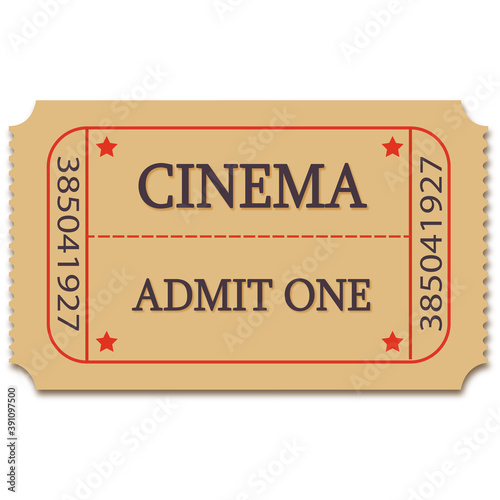 Old red with red outline retro cinema ticket