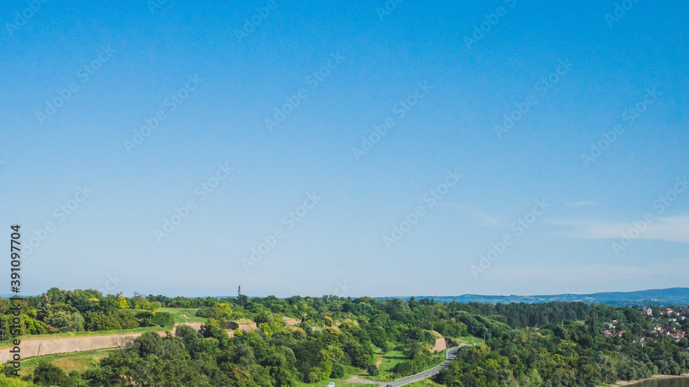 View of countryside landscape from Petrovaradin Fortress, Novi Sad, Serbia
