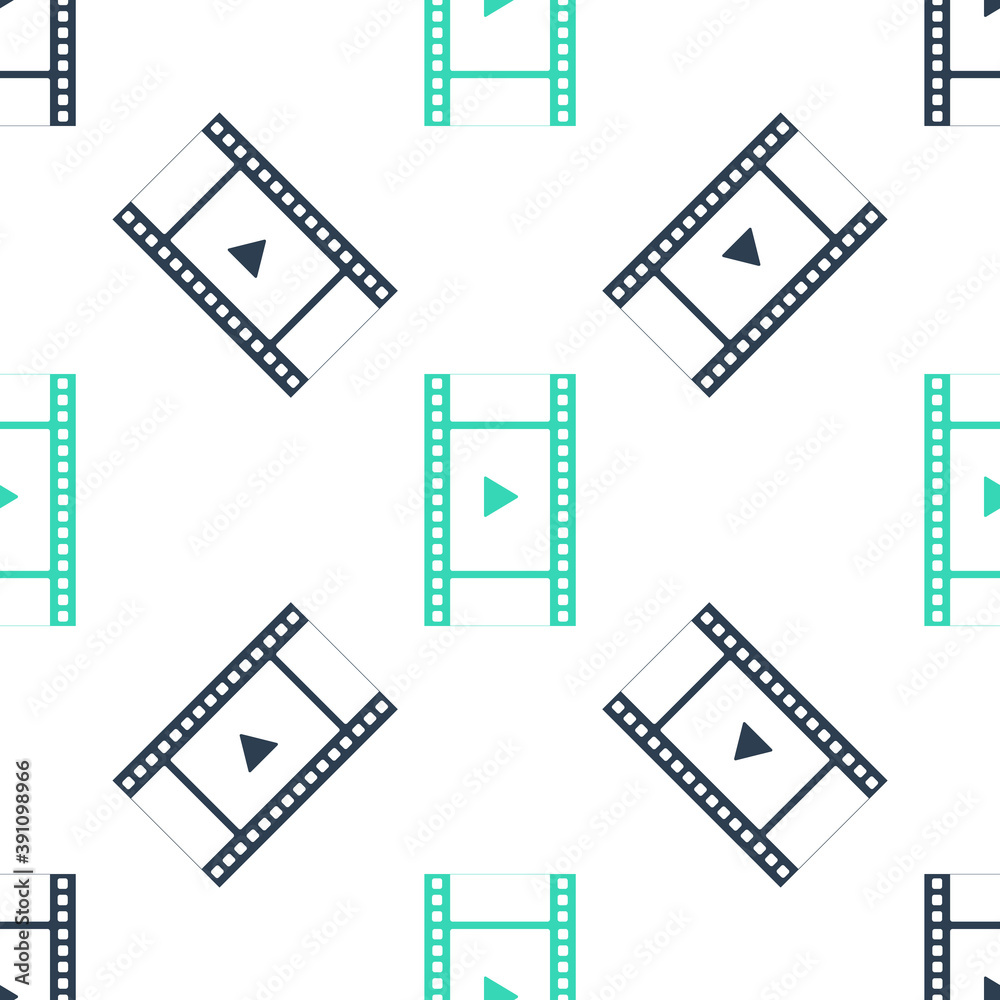 Green Play Video icon isolated seamless pattern on white background. Film strip with play sign. Vector. Green Play Video icon isolated seamless pattern on white background. Film strip with play sign. Vector.