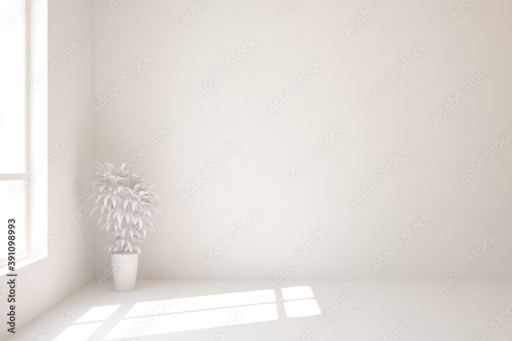 Obraz premium White empty room. Scandinavian interior design. 3D illustration