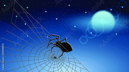 Spider Web On Dark Background With Moon Halloween Design Elements Spooky Scary Horror Decor Vector