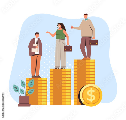Salary income injustice difference isolated concept. Vector flat cartoon graphic design illustration