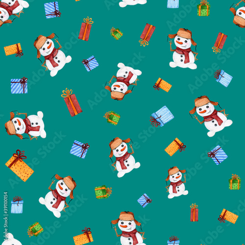 snowmen with gifts pattern © marina