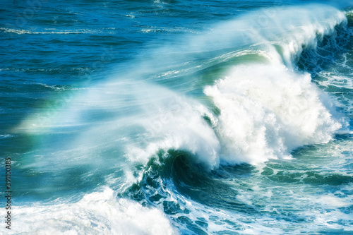 Big waves on the coast of Atlantic ocean in Nazare, Portugal. Beautiful nature background
