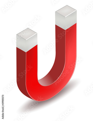Red horseshoe magnet. U-shaped magnet icon. Vector illustration